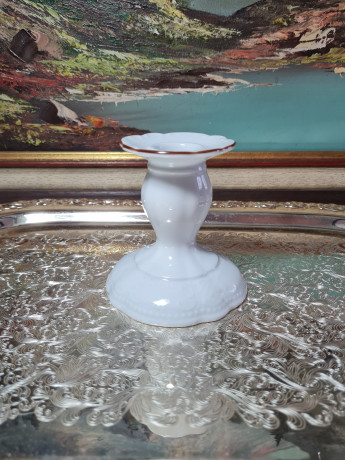 Подсвечник винтажный Seltmann Weiden, белый с золотой каймой, фарфор, 10 x 9 см, Германия, 1960-70гг.