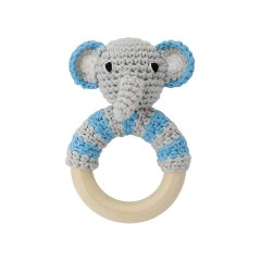 SindiBaba® Greifling Elefant JUMBO gehakelt mit Rassel und Holzring Игрушка-клатч слон ДЖАМБО связан крючком с погремушкой и деревянным кольцом