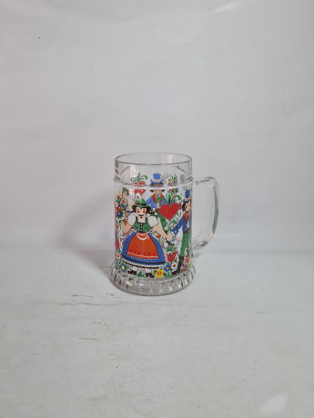 Кружка пивная винтажная W.Germany с ярким декором "Влюбленная парочка", стекло, 0.5 л, 2 шт., 14,5 см, Германия, 1960-70гг.