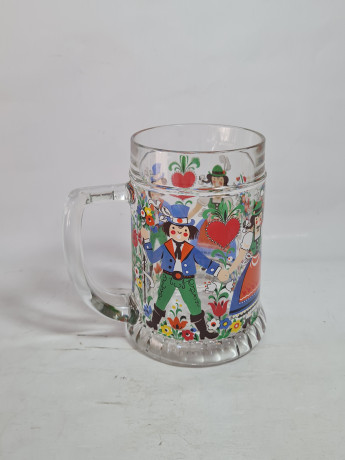 Кружка пивная винтажная W.Germany с ярким декором "Влюбленная парочка", стекло, 0.5 л, 2 шт., 14,5 см, Германия, 1960-70гг.