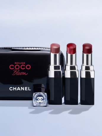 Chanel ROUGE COCO BLOOM Шанель Набор губных помад 3 шт. и косметическая сумочка. Эксклюзивный выпуск