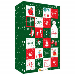 World of Sweets Adventskalender 2026 zum Selbstbefüllen, Пустой адвент-календарь 2026 для наполнения, зелёно-красный дизайн, 24 отделения, 32,5 × 45,5 × 14,5 см