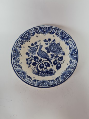 Delft Делфтский фарфор Винтажная тарелка "Птица и цветы" 20см, Голландия 1960г.