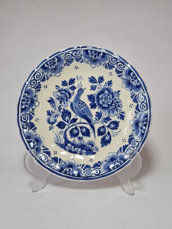 Delft Делфтский фарфор Винтажная тарелка "Птица и цветы" 20см, Голландия 1960г.