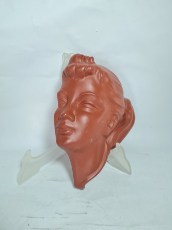 Панно декоративное винтажное Wormser Terra Sigillata / Barbel"Лицо женщины", керамика, 20 х 18 см, Германия, 1970-80гг.