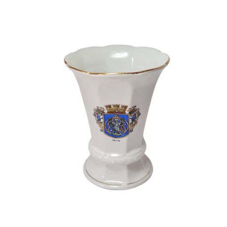 Ваза винтажная малая A.F. Kahla с гербом и позолоченным ободком, фарфор, 12 x 9 см, Германия, 1960-70гг.