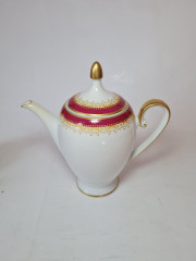 Hutschenreuther Arzberg Bavaria Набор фарфоровый в красных тонах с золотым узором: чайник, молочник, сахарница, Германия, 1960-70гг.