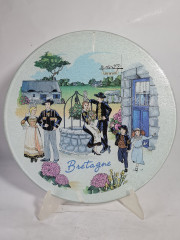 Тарелка декоративная винтажная BEM &quot;Бретань&quot;, декор на стекле, 30 см, Германия, 1980-90гг.