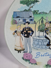 Тарелка декоративная винтажная BEM &quot;Бретань&quot;, декор на стекле, 30 см, Германия, 1980-90гг.