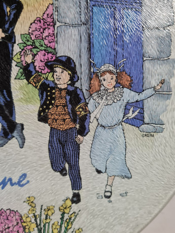 Тарелка декоративная винтажная BEM "Бретань", декор на стекле, 30 см, Германия, 1980-90гг.