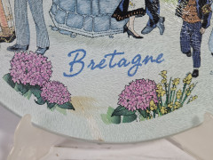 Тарелка декоративная винтажная BEM &quot;Бретань&quot;, декор на стекле, 30 см, Германия, 1980-90гг.