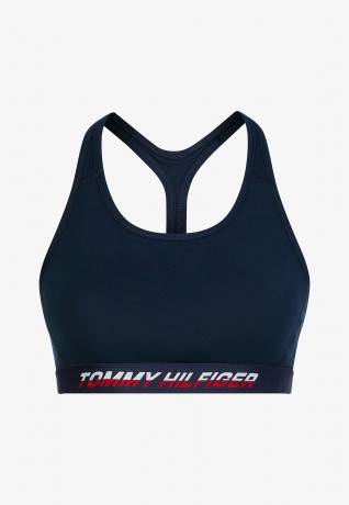 Tommy Hilfiger MID INTENSITY TAPE RACER BRA Medium support sports bra desert sky split logo tape MID INTENSITY TAPE RACER BRA Спортивный бюстгальтер со средней поддержкой лента с разделенным логотипом в пустыне