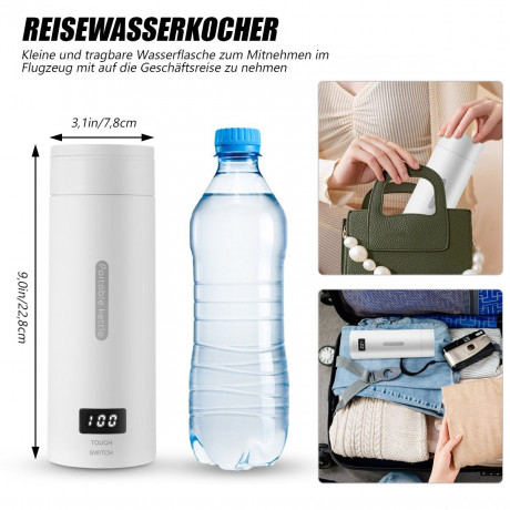 oyajia oyajia Reise-Wasserkocher 300W Reise-Elektrisch-Wasserkocher, 500 ml Tragbarer Mini-Heizbecher, 3 in 1 Mini-Thermobecher 304 Edelstahl-Liner, 230V Teekanne-Heizbecher Дорожный чайник oyajia Дорожный электрический чайник 300 Вт, портативная мини-на