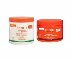 Cantu Shea Butter Leave in + Curling Cream Набор для кудрявых волос  2 шт: несмываемый кондиционер 453 г + крем для кудрей 340 г, без сульфатов, КГМ 