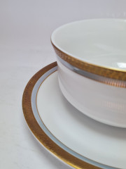 Набор посуды PMR Bavaria Jaeger &amp; CO, белый фарфор с золотым декором, чаша+тарелка, 17 x 8 см, Германия, 1960-70гг.