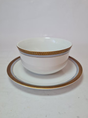 Набор посуды PMR Bavaria Jaeger &amp; CO, белый фарфор с золотым декором, чаша+тарелка, 17 x 8 см, Германия, 1960-70гг.