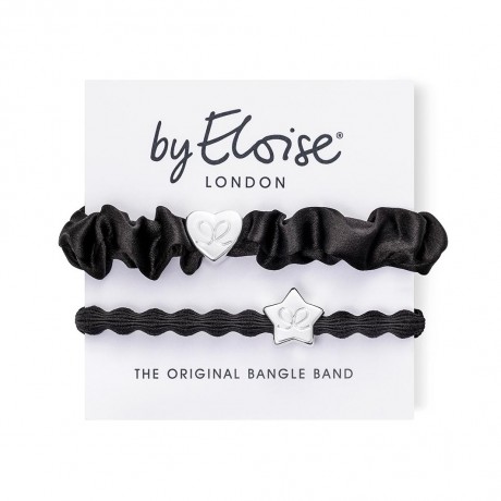 byEloise Silver Heart Silk Scrunchie Black and Silver Star Black 1 Stk. Шелковая резинка для волос Silver Heart Black и Silver Star Black