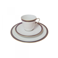 Чайное трио винтажное PMR Jager &amp; Co Bavaria, белый фарфор с золотисто-голубым узором, 9,5 x 7 см / 15 см / 20,5 см, Германия, 1960-70гг.