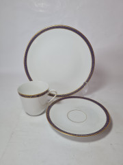 Чайное трио винтажное PMR Jager &amp; Co Bavaria, белый фарфор с золотисто-голубым узором, 9,5 x 7 см / 15 см / 20,5 см, Германия, 1960-70гг.