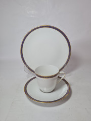 Чайное трио винтажное PMR Jager &amp; Co Bavaria, белый фарфор с золотисто-голубым узором, 9,5 x 7 см / 15 см / 20,5 см, Германия, 1960-70гг.