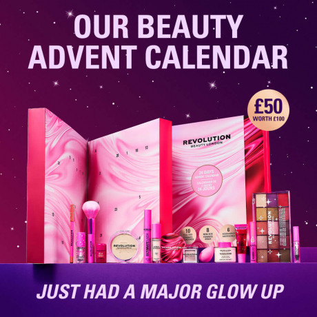 Revolution Beauty Makeup Advent Calendar 2026, Revolution Beauty Адвент-календарь 2026 с декоративной косметикой для лица, глаз, бровей и губ и аксессуарами, 24 подарка