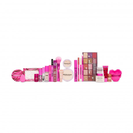 Revolution Beauty Makeup Advent Calendar 2026, Revolution Beauty Адвент-календарь 2026 с декоративной косметикой для лица, глаз, бровей и губ и аксессуарами, 24 подарка