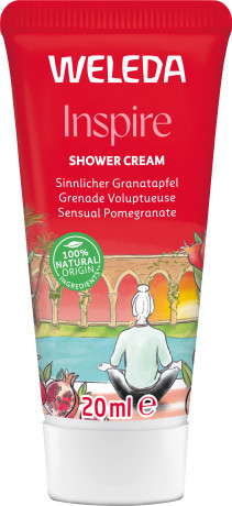 WELEDA Inspire - Schoenheitsdusche Granatapfel, 20 ml, Крем-гель для душа Inspire с гранатом и ароматом апельсина, даваны и ванили, дорожный формат, 20 мл