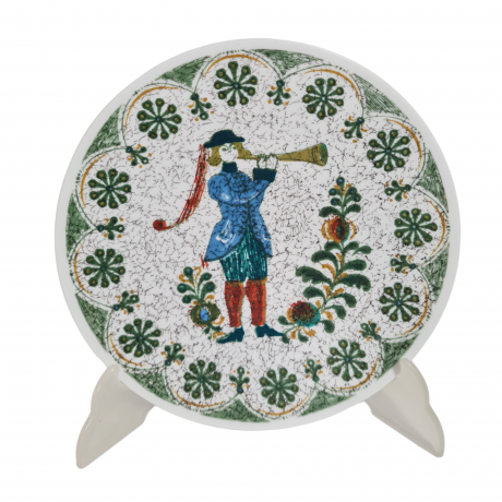 Тарелка декоративная винтажная Kurt Hammer с изображением юноши с дудочкой и растительным орнаментом, фарфор, 19.5 см, Германия, 1970-80гг.