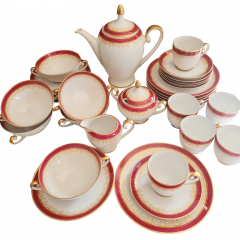 Hutschenreuther Arzberg Bavaria Чайный набор фарфоровый в красных тонах с золотым узором, на 6 персон, Германия, 1960-70гг.