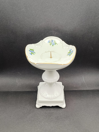 Подсвечник винтажный Lichte "Незабудки" в пастельных тонах, с позолотой, костяной фарфор, 19 х 13 см, Германия, 1970-80гг.