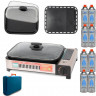 ZMC ZMC Gaskocher 2in1 Gas Kocher Campingkocher + Grillplatte + Grillpfanne Gasgrill, (Gasbrenner Tischgrill inkl. Transportkoffer fur:Indoor/Outdoor Warmeleistung: 2,1KW), + 8x 227g MSF-1a Gaskartuschen Tragbarer Camping Kocher Herd Gaskocher  Газовая пл