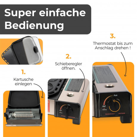 ZMC ZMC Gaskocher 2in1 Gas Kocher Campingkocher + Grillplatte + Grillpfanne Gasgrill, (Gasbrenner Tischgrill inkl. Transportkoffer fur:Indoor/Outdoor Warmeleistung: 2,1KW), + 8x 227g MSF-1a Gaskartuschen Tragbarer Camping Kocher Herd Gaskocher  Газовая пл