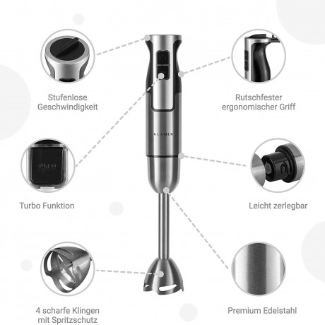 KLAMER KLAMER Stabmixer KLAMER Stabmixer Set 800 Watt, 4 in 1 Purierstab Edelstahl mit stufen… Ручной блендер KLAMER Набор ручных блендеров KLAMER мощностью 800 Вт, очищающий стержень 4 в 1 из нержавеющей стали с…