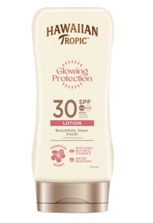 Hawaiian Tropic Glowing Protection Lotion LSF 30+, Солнцезащитный Лосьон для сияния кожи SPF 30+, с маслом ши и витамином Е, водостойкая формула, тропический аромат, 180мл