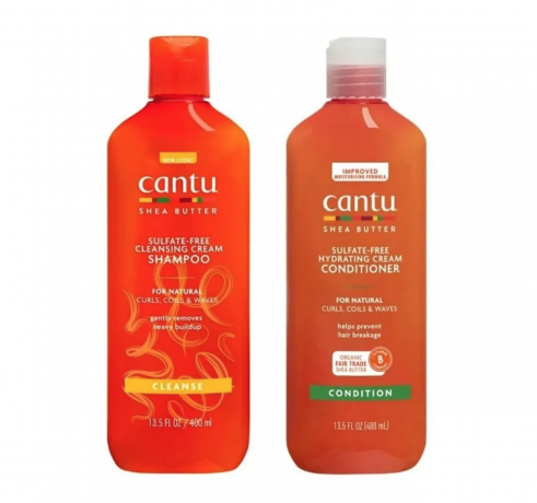 Cantu Shea Butter Shampoo+Conditioner Набор для кудрявых волос 2 шт: шампунь 400 мл + кондиционер 400 мл, без сульфатов, КГМ