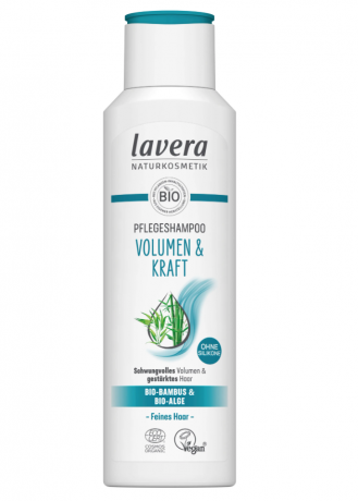 lavera Volumen & Kraft Shampoo, Шампунь для объема и силы с органическим бамбуком и органическими водорослями для большей пышности и упругости тонких волос, 250мл