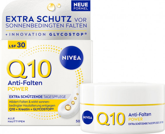 NIVEA Q10 Anti-Falten Power Extra schutzende Tagespflege, 50 ml, Нивеа дневной крем SPF 30 гиалуроновая кислота, витамин E, коэнзим Q10 против морщин 50 мл