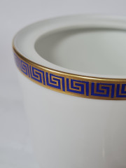 Молочник и сахарница винтажные PMR Jager &amp; Co Bavaria, белый фарфор с золотисто-голубым узором, 11 x 8,5 см / 15 см / 20,5 см, Германия, 1960-70гг.