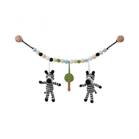 SindiBaba® Kinderwagenkette Zebra STRIPEY gehakelt mit Rasseln Коляска-цепочка зебра ПОЛОСКА связана крючком с погремушками