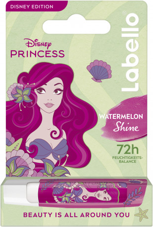 Labello Disney Princess Ariel Watermelon Shine, Бальзам для губ коллекция Дисней Принцесса Ариэль, с маслом ши и церамидами для питания и защиты от сухости, аромат арбуза, 4,8 г