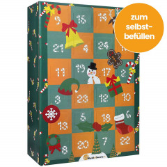 World of Sweets Adventskalender 2026 'orange-grün' zum Selbstbefüllen, Пустой адвент-календарь 2026 orange-grün для наполнения, 24 крупных отделения, 32,5 × 45,5 × 14,5 см