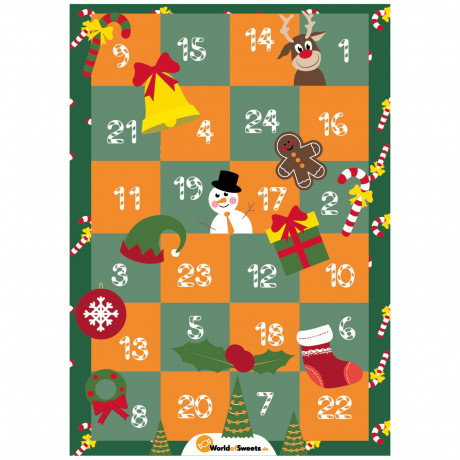 World of Sweets Adventskalender 2026 'orange-grün' zum Selbstbefüllen, Пустой адвент-календарь 2026 orange-grün для наполнения, 24 крупных отделения, 32,5 × 45,5 × 14,5 см
