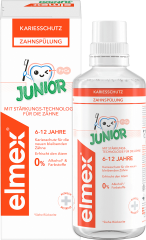 elmex Mundspuelung Kariesschutz Junior, 6-12 Jahren, 400 ml, Детский ополаскиватель Junior Kariesschutz с фторидом и мягким мятным вкусом, 6–12 лет, 400 мл