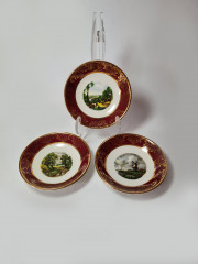 Royal Falcon Декоративные тарелки с позолотой по бордовому краю &quot;Пейзажи&quot;, 3 шт х 10,5см, Англия