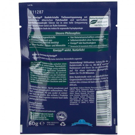 Kneipp Badekristalle Tiefenentspannung, 60 g, Kneipp кристаллы для ванны «Глубокое расслабление» с пачули и сандалом, 60 г