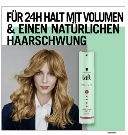 Schwarzkopf Taft Haarspray Volumen Haltegrad 5 mittlerer Halt, Тафт Лак для волос для объема без утяжеления сильной фиксации 5, 250 мл