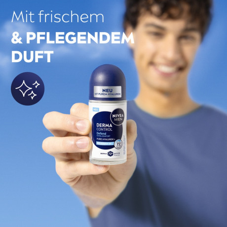 NIVEA MEN Derma Control Defend Deo Roll-On, 50 ml, Нивеа Мужской дезодорант антиперспирант ролик, гиалурон и провитамин B5, 72ч защита, 50 мл