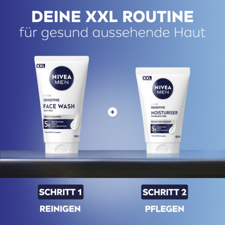 NIVEA MEN Sensitive Moisturiser XXL, 100 ml, Нивеа Мужской крем для лица, для чувствительной кожи, ромашка и масло ши, без отдушек, 24ч увлажнение, 100 мл