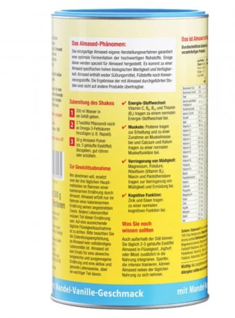 Almased Vitalkost Mandel-Vanille Pulver 500g x 2stk, Коктейль для похудения  Миндаль-Ваниль, протеиновый напиток для снижения веса, заменитель питания, белковая смесь 2 шт х 500 г