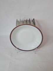 Набор тарелок винтажных PMR Jager &amp; Co Bavaria, белый фарфор с золотисто-голубым узором, 7 шт х 23 x 4 см, Германия, 1960-70гг.